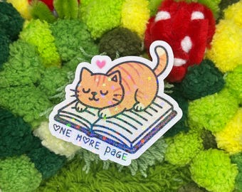 Reading Kitty Sticker! Waterbottle, Decal, Funny, Laptop, Tumbler, Books, Holographic.