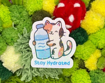 Stay Hydrated Kitties! Cats, Decals, Vinyl, Tumbler, Pets, Animals, Laptop, Water bottle, Cute, Funny, Cartoon, Drawing, Art.