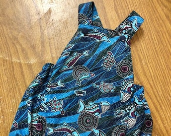 Baby Boy Romper / Aboriginal - Whales, Turtles, Dolphins, Fish