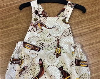 Baby Romper / Aboriginal - Kangaroo, Lizard, Snake, Didgeridoo, Australia Day