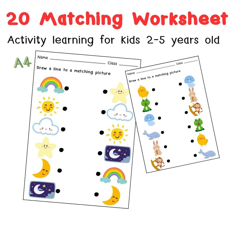 Digital Printable Worksheet 20 Matching Picture Worksheet (A4 Activity ...