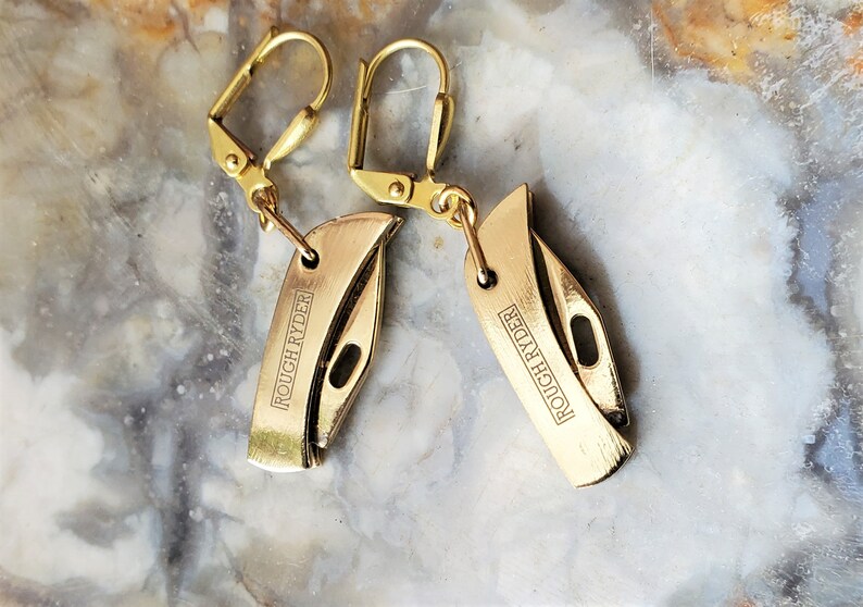 Knife Earrings Working Miniature Pocket Knife Earrings Brass Etsy