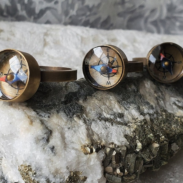 Miniature Compass Ring, Steampunk Jewelry, Brass Compass  Ring, Nautical, Tiny Steampunk, Finding Myself, Find my Way