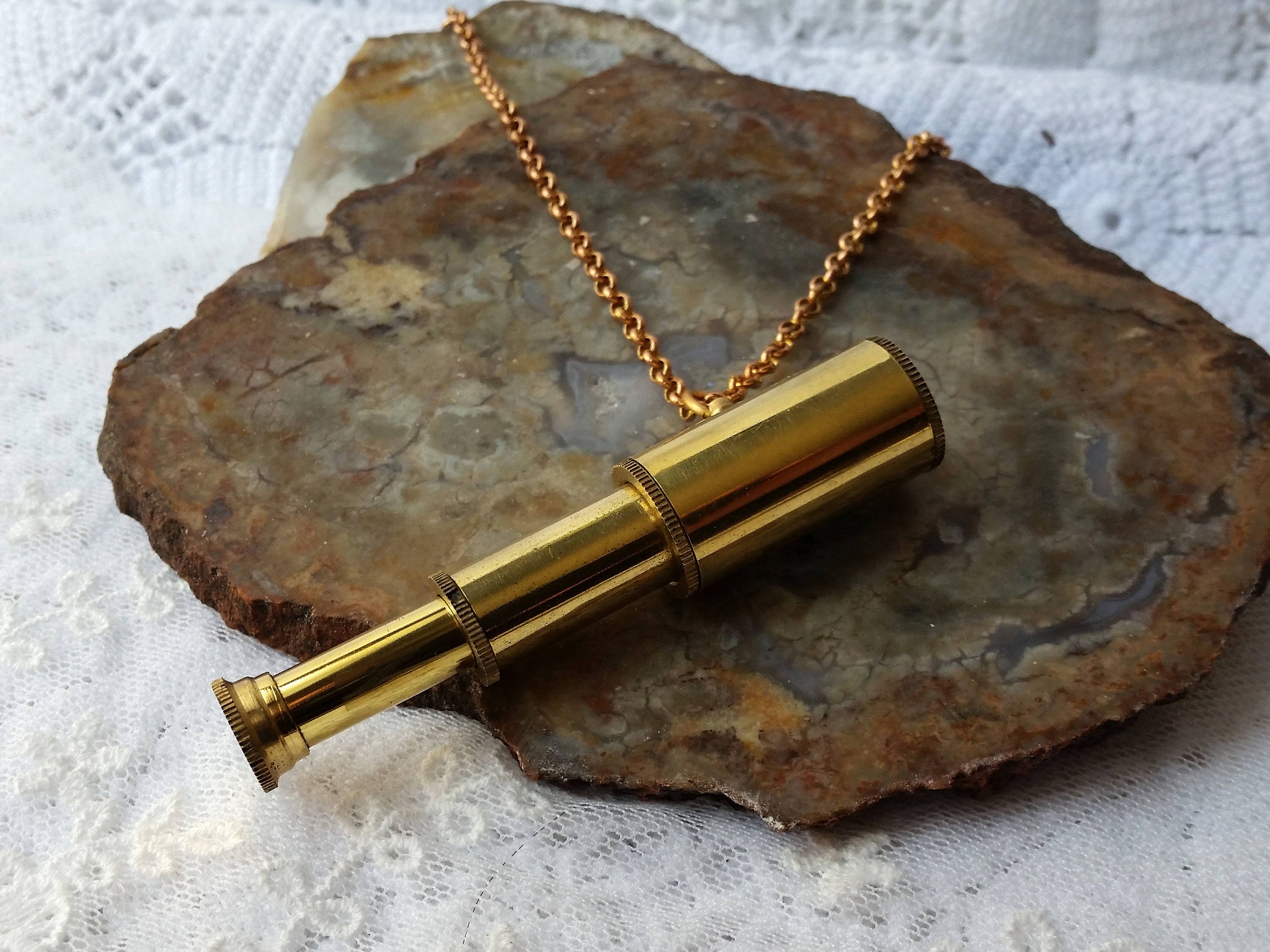 Telescope Necklace Miniature Collapsible Antique Spy Glass Etsy