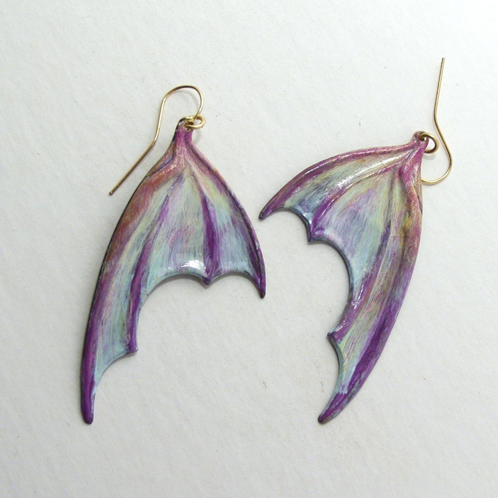 Dragon Wing Earrings Large Hand Painted Solid Brass Etsy