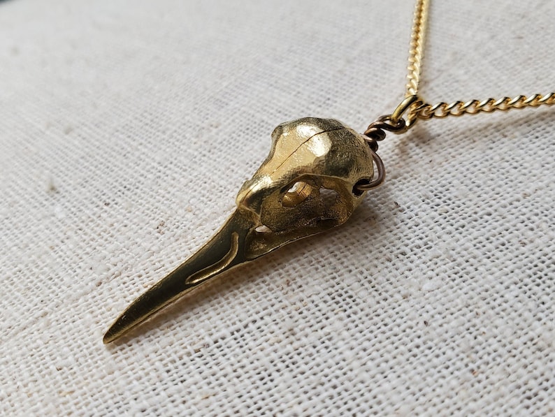 Bird Skull Necklace Quality Gold Toned Raw Brass Chain Made in the USA Solid Brass Skull Jewelry