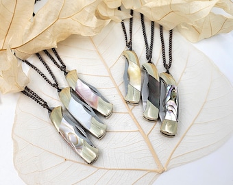 Pearl Knife Necklace: Miniature Working Pocket Knife Pendant wiith  High Quality Solid Brass Soldered Link Chain