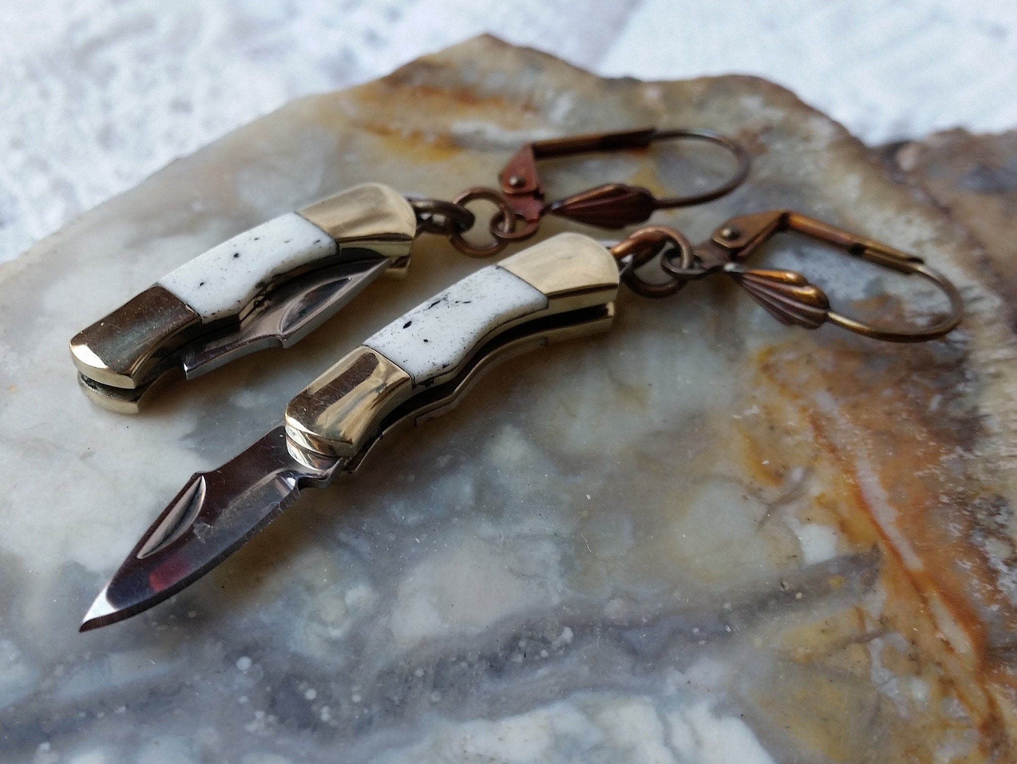 Unique Miniature Tiny Pocket Knife Earrings Paua Abalone Etsy