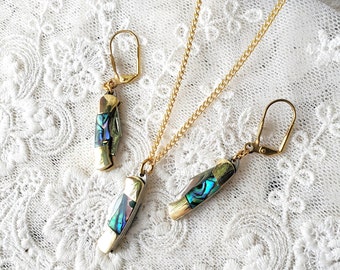 PAUA mes oorbellen ketting, Paua abalone, met massief messing draden, klein 1&quot; miniatuur werkend mes bedel, hoogwaardige messing ketting.