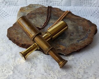 Telescope Necklace, Miniature Collapsible, Antiqued Spy Glass Jewelry, Nautical Steampunk Necklace, Vintage Working Telescope Pendant