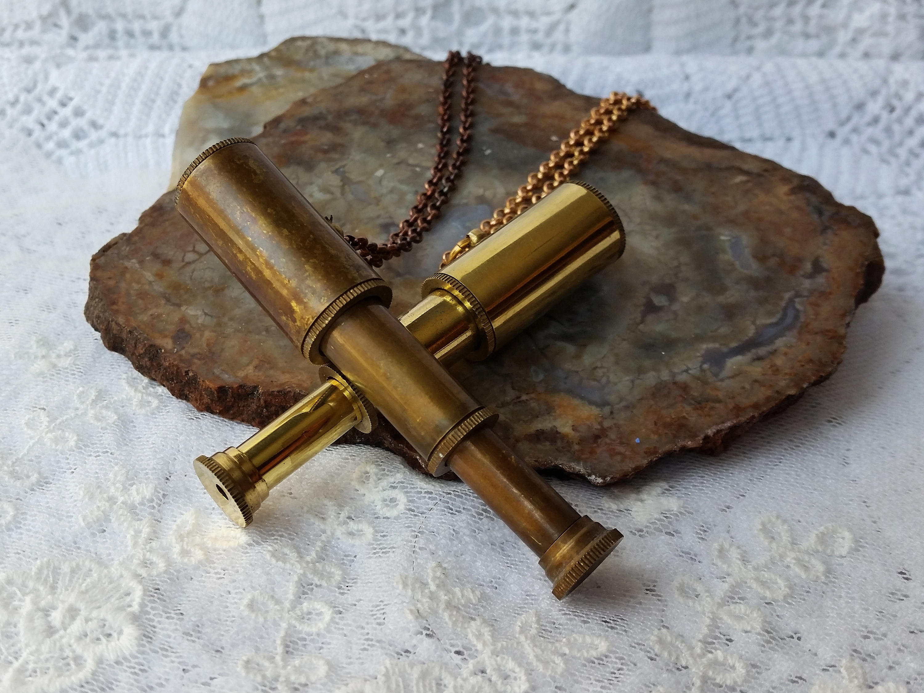 Telescope Necklace Miniature Collapsible Antiqued Spy Glass Etsy