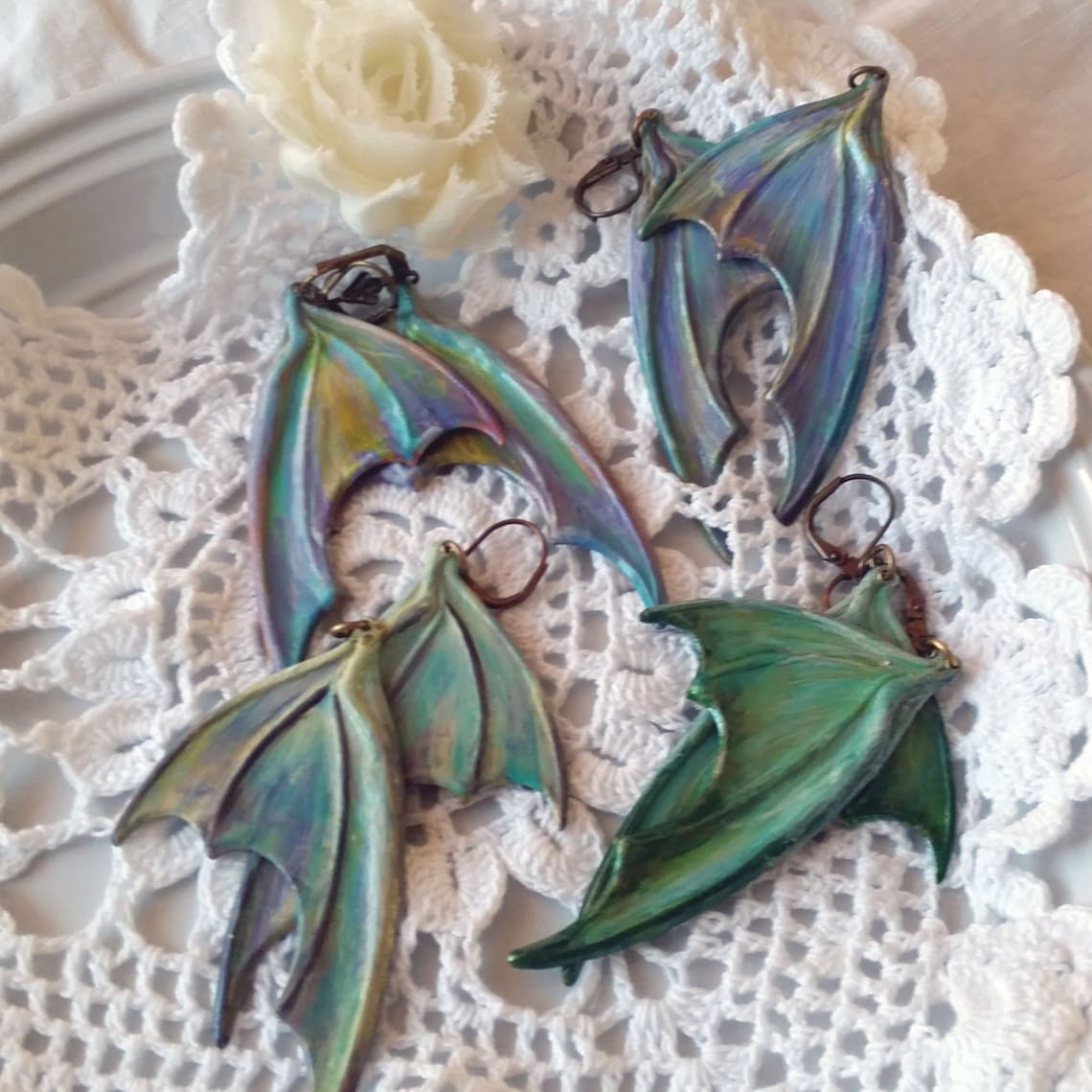 Dragon Wing Earrings Large Hand Painted Solid Brass Etsy