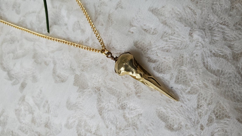 Bird Skull Necklace Quality Gold Toned Raw Brass Chain Made in the USA Solid Brass Skull Jewelry