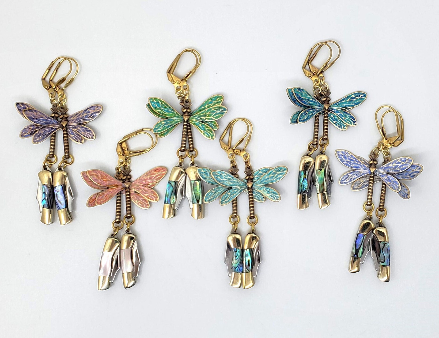 Boucles d'oreilles couteau libellulePendentif libellule peint à la main, bijoux couteau miniature vintage 2,5 cm