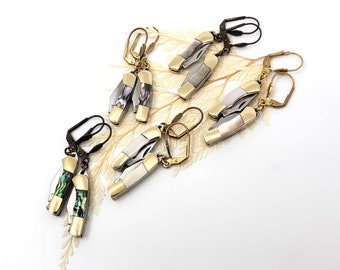 Charm Knife Earrings, Small 1" or 1.25" Mother of Pearl, Abalone (pink or green tones), or Bone Handle Working Knife Jewelry