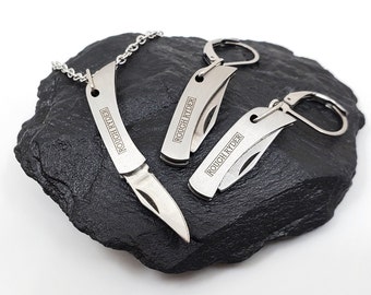 Knife Earrings Miniature Silver Toned Knife Necklace, Strong Soldered Links, Stainless Steel Chain, Small Knife Pendant, Mini Knife Jewelry