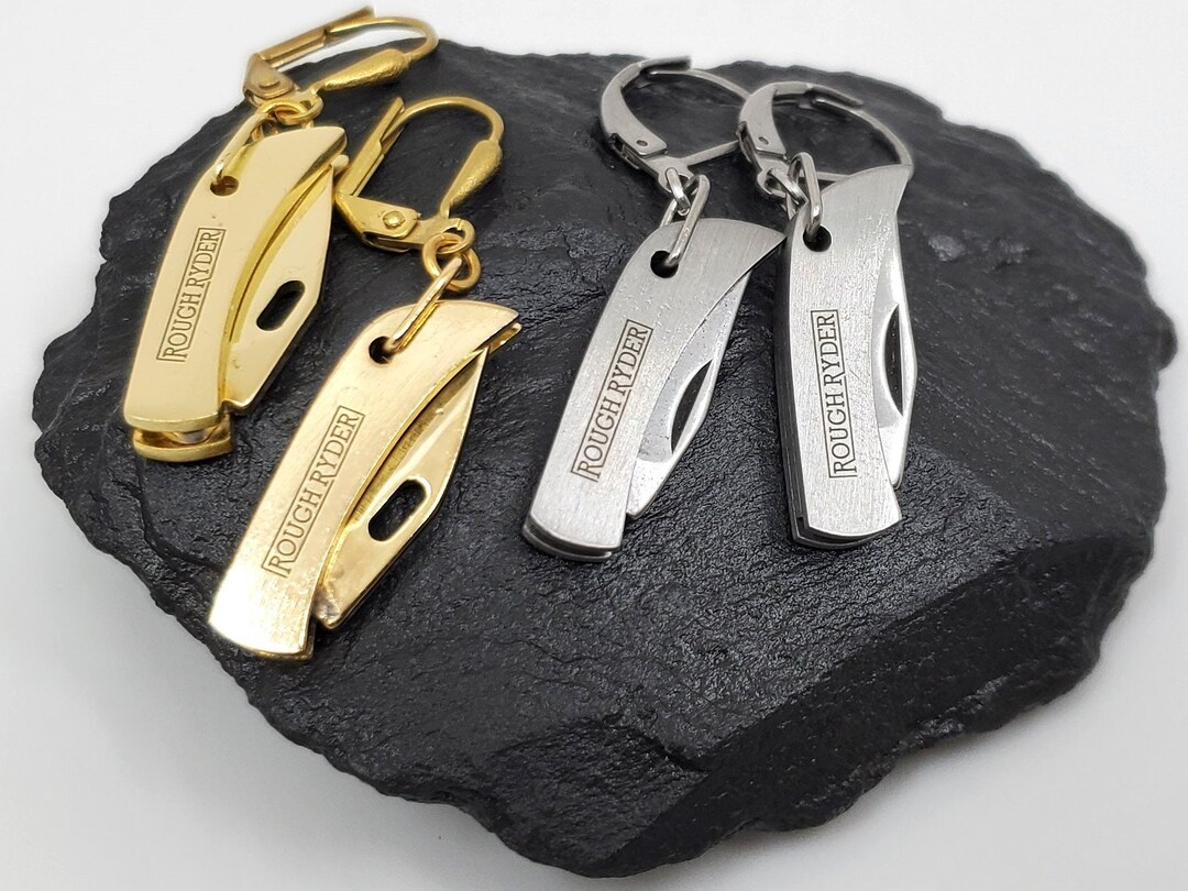 Knife Earrings, Working Miniature Pocket, Silver or Brass Toned