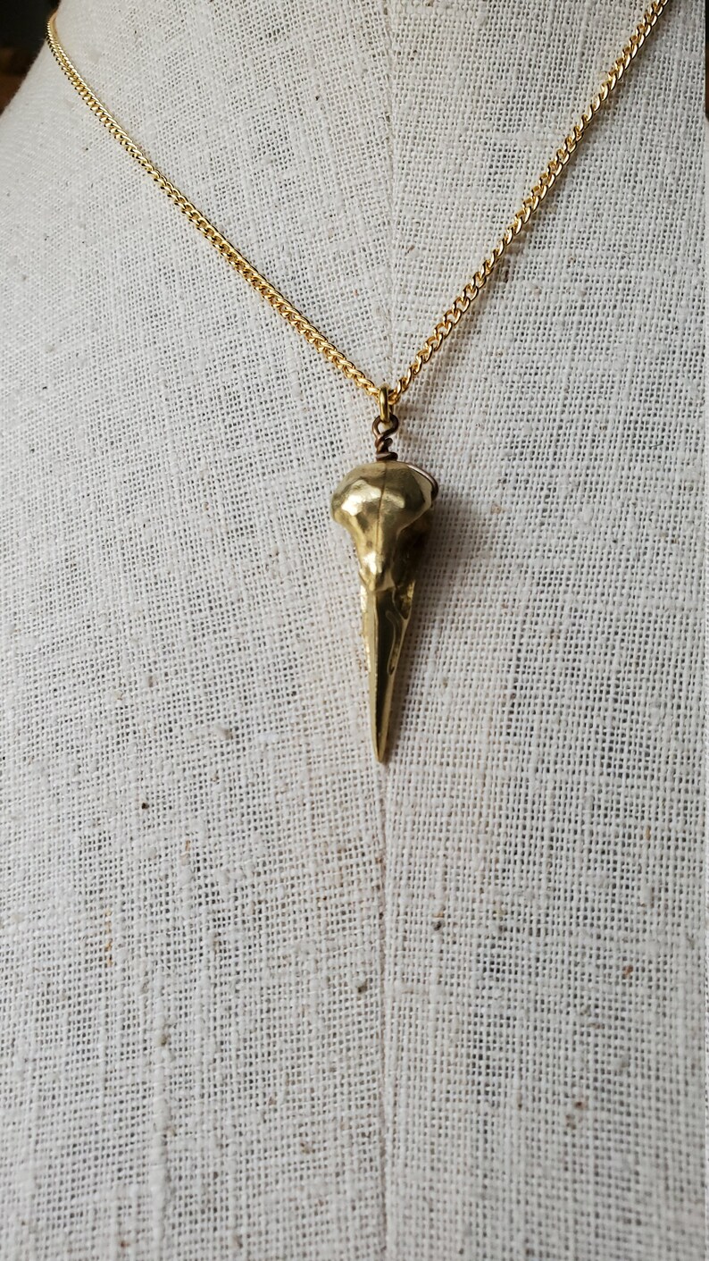 Bird Skull Necklace Quality Gold Toned Raw Brass Chain Made in the USA Solid Brass Skull Jewelry