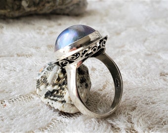 Bague en argent sterling avec perle de Mabe de Bali : perle gris bleu d&#39;Indonésie