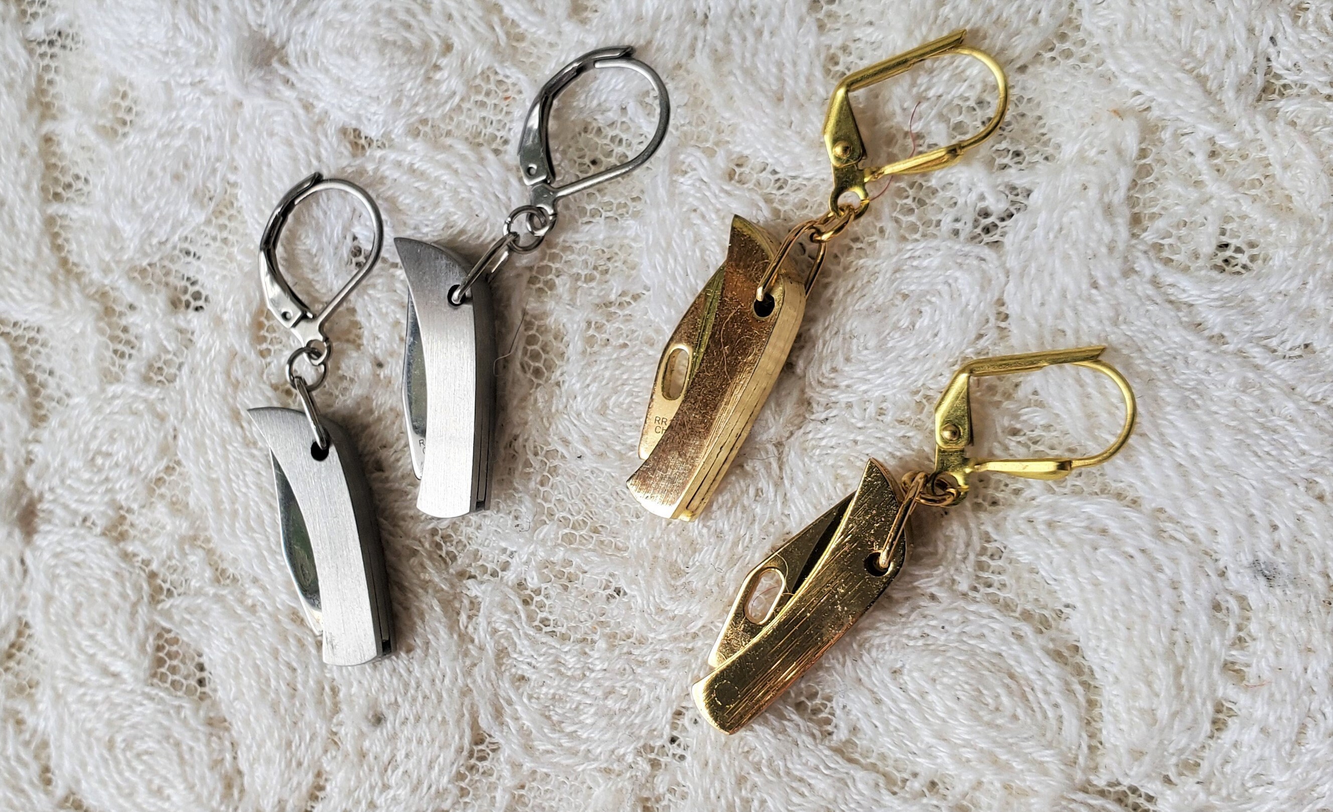 Knife Earrings Working Miniature Pocket Knife Earrings Brass Etsy