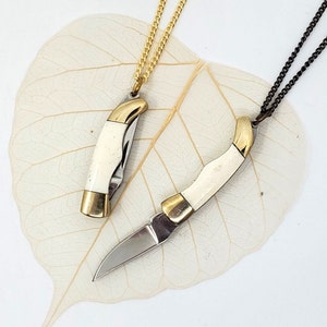 Knife Necklace - Miniature  1 1/2&quot;  Working Bone Handle Knife Pendant Quality Solid Brass Chain Jewelry