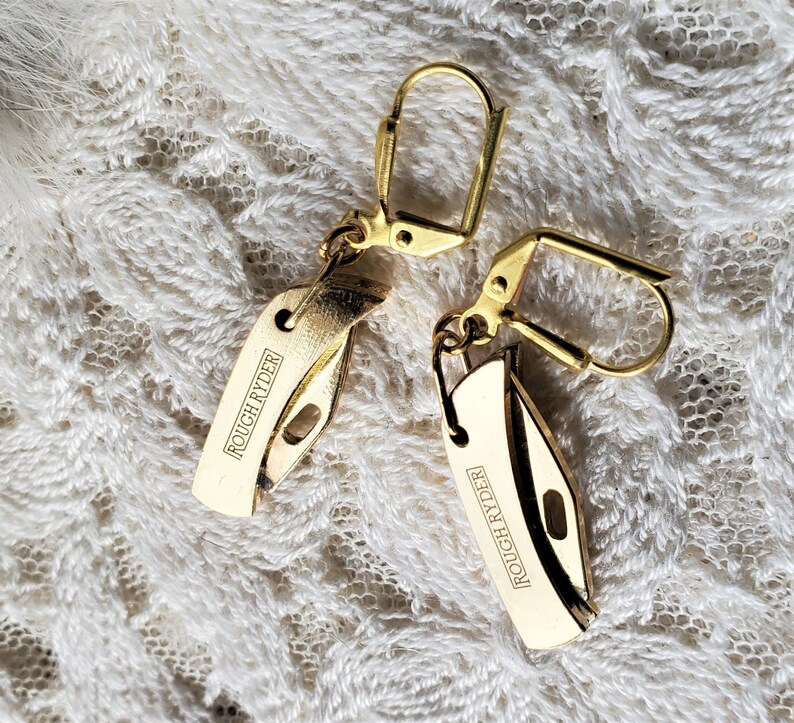Knife Earrings Working Miniature Pocket Knife Earrings Brass Etsy