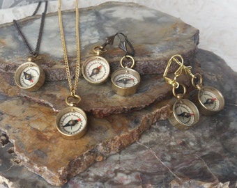 Collier boussole miniature en laiton : bijoux nautiques steampunk