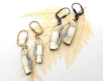 Bot mes oorbellen, 1&quot; of de grotere maten 1,25&quot;, werkende miniatuur zakmes oorbellen, kleine bot abalone mes sieraden