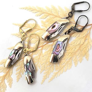 Knife Earrings, Smaller 1&quot; Size or Larger 1.25&quot; Options, Abalone or Bone, Working Miniature Pocket Knife Earrings, Abalone Knife Jewelry