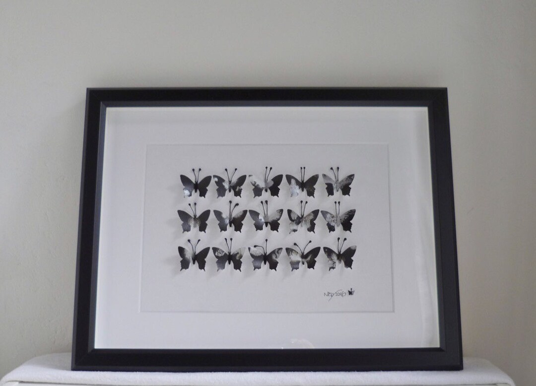 Medium Metallic 3D Butterfly Framed Art 30x40cm black & Silver Etsy