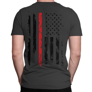 Red Line USA Flag BACKPRINT Firefighter Appreciation Fire Safety Red ...