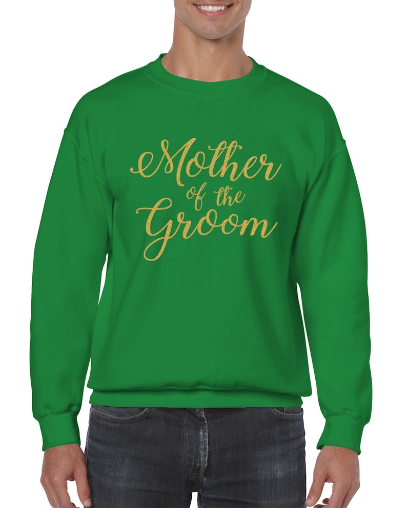 Mother Of The Groom Gold Glitter Wedding Bride Matrimony Present Gift Cursive Idea Marriage Wife Bridal Men/'s Crew Neck Sweater SF-0383