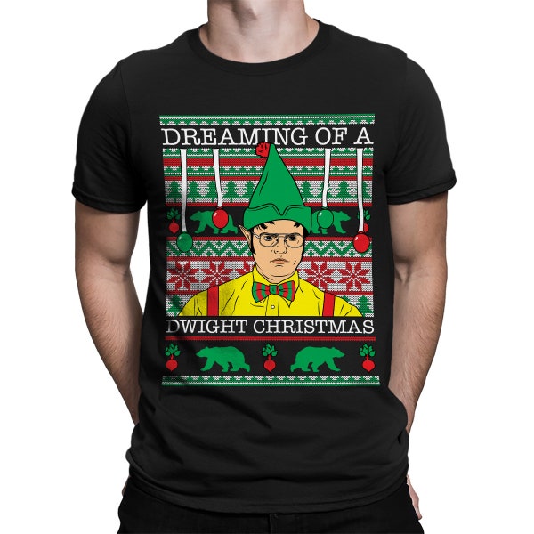 Dreaming Of A Dwight Christmas Funny Office TV Show Ugly Xmas Sweater Competition December Holiday Festivities Cheers Men's T-shirt OSF-0130