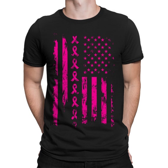 American Flag Breast Cancer Youth Long Sleeve T-Shirt Pink Ribbon 
