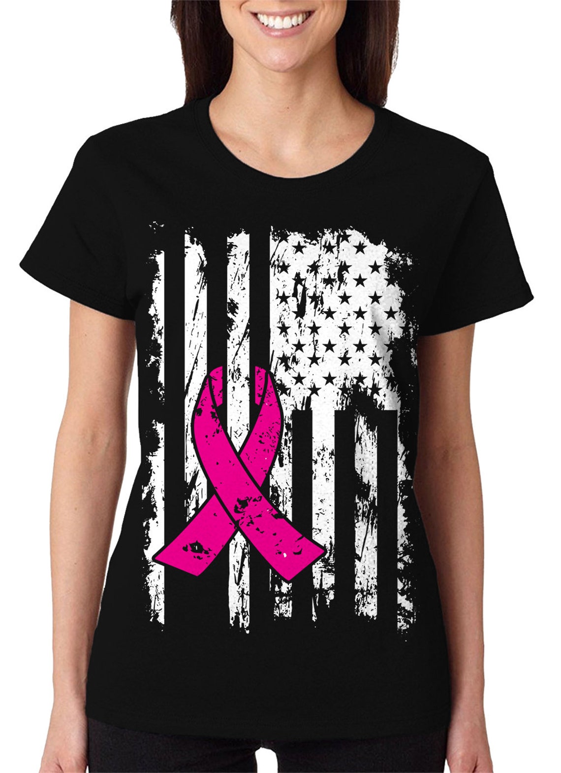 Breast Cancer Ribbon USA Flag Breast Cancer Awareness Strength Etsy