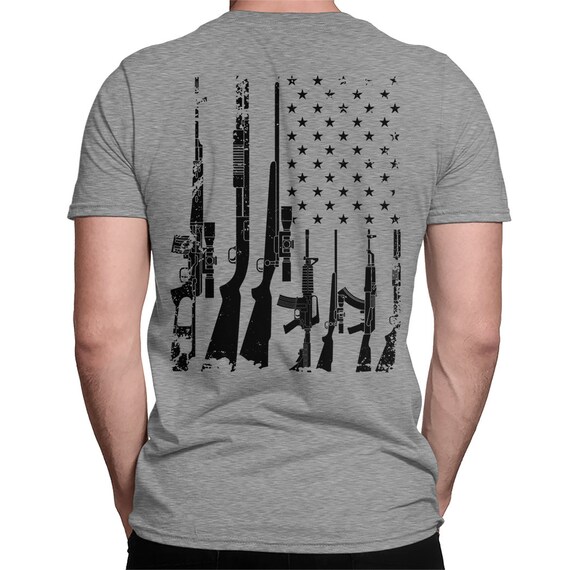 American Flag Guns Rifles Bullets Second Amendment Bear Arms USA Men/'s T-Shirt