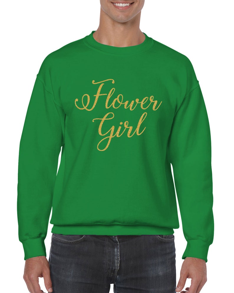 Flower Girl Gold Glitter Wedding Bride Matrimony Present Gift Cursive Idea Marriage Wife Bridal Men/'s Crew Neck Sweater SF-0385
