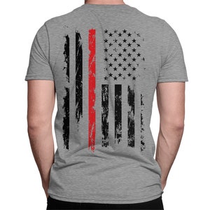 Red Line USA Flag BACKPRINT Firefighter Appreciation Fire Safety Red ...