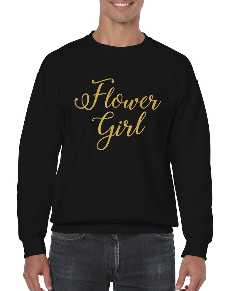 Flower Girl Gold Glitter Wedding Bride Matrimony Present Gift Cursive Idea Marriage Wife Bridal Men/'s Crew Neck Sweater SF-0385