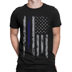 Silver Blue Line USA Flag Patriotism Patriotic Police Officer Appreciation Hero Honor Respect Service USA Men's T-shirt OSF-0077