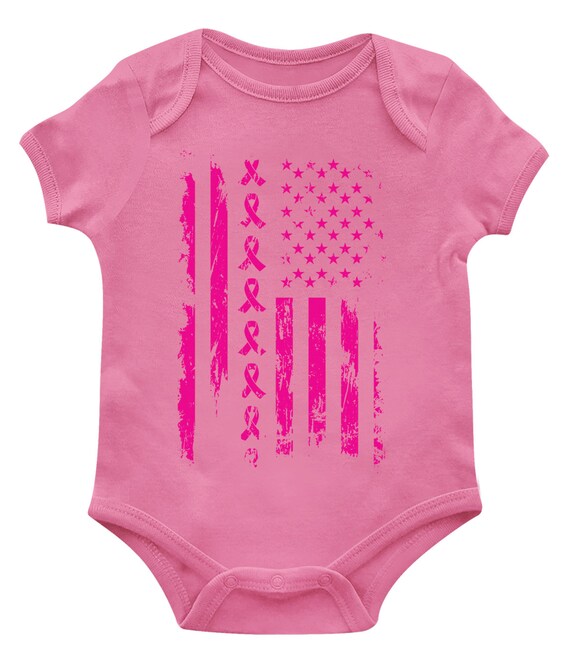 American Flag Breast Cancer Infant Bodysuit Pink Ribbon