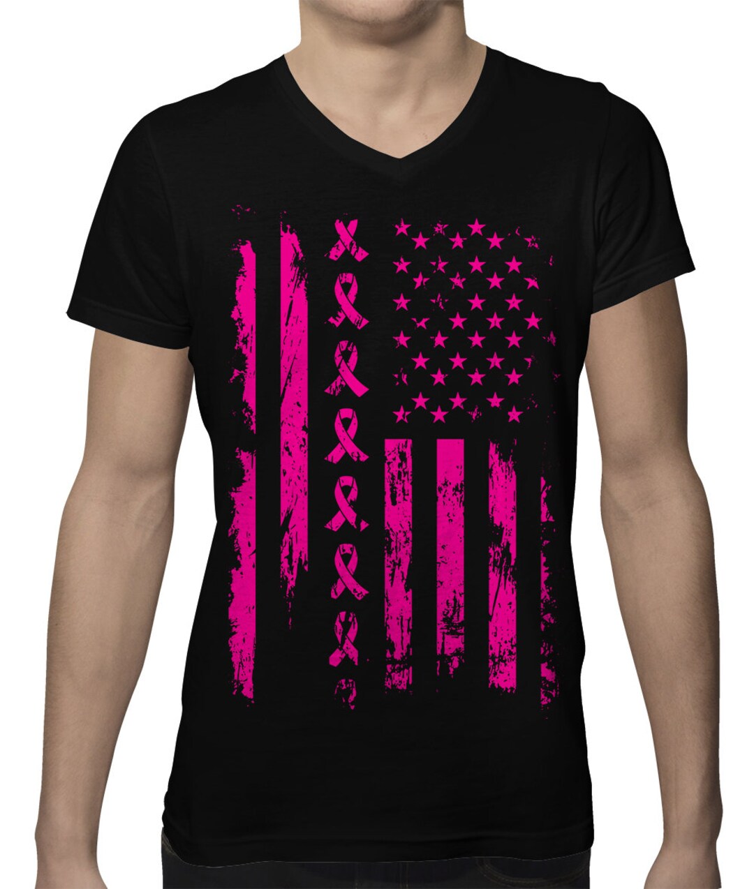 Pink Ribbon American Flag Breast Cancer Awareness Strength - Etsy
