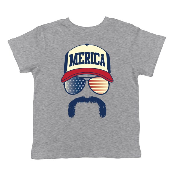 Merica Hat And Sunglasses Patriotism American Pride Humor Funny Fun Memorial Mustache Cute Adorable Hat Nationality Infant T-Shirt KID-0210