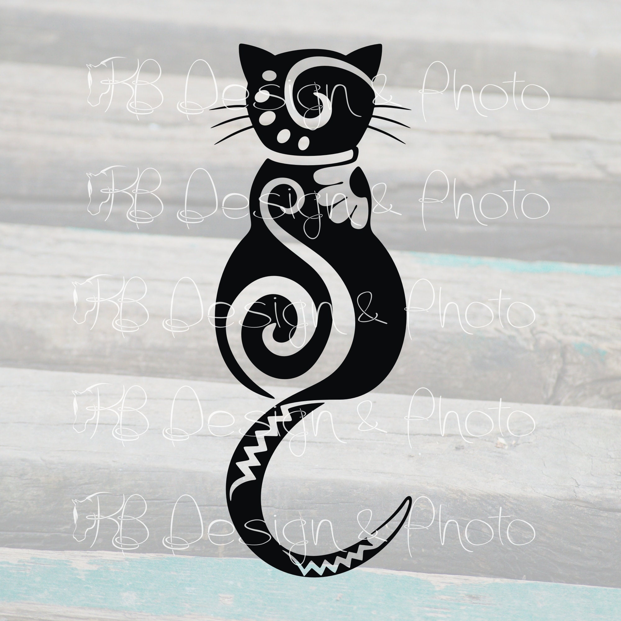 Cat with swirls Vector/Raster SVG PNG JPG Etsy