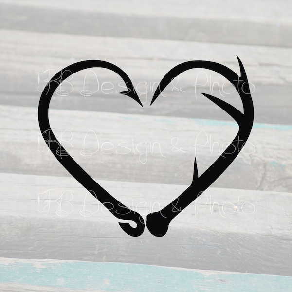 Hook & Antler Heart Vector/Raster- SVG, PNG, JPG