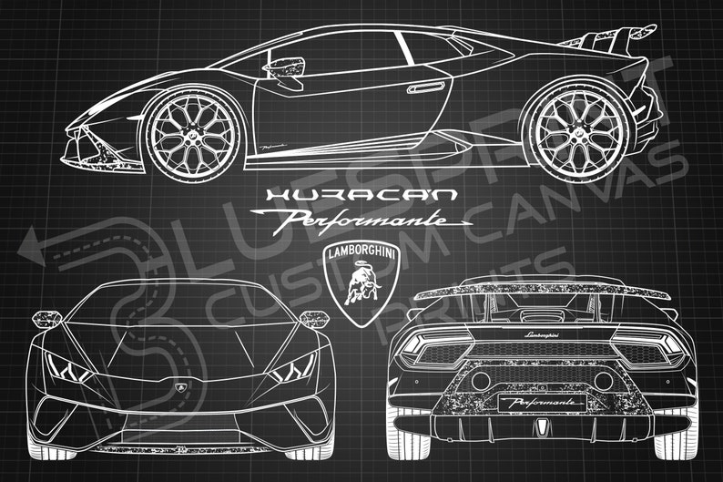 Lamborghini Huracán Performante Blueprint Canvas | Etsy