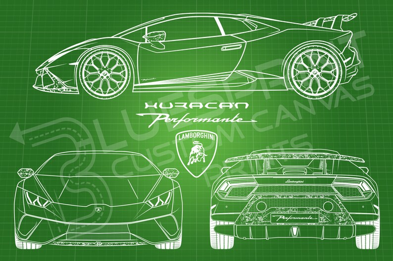 Lamborghini Huracán Performante Blueprint Canvas | Etsy