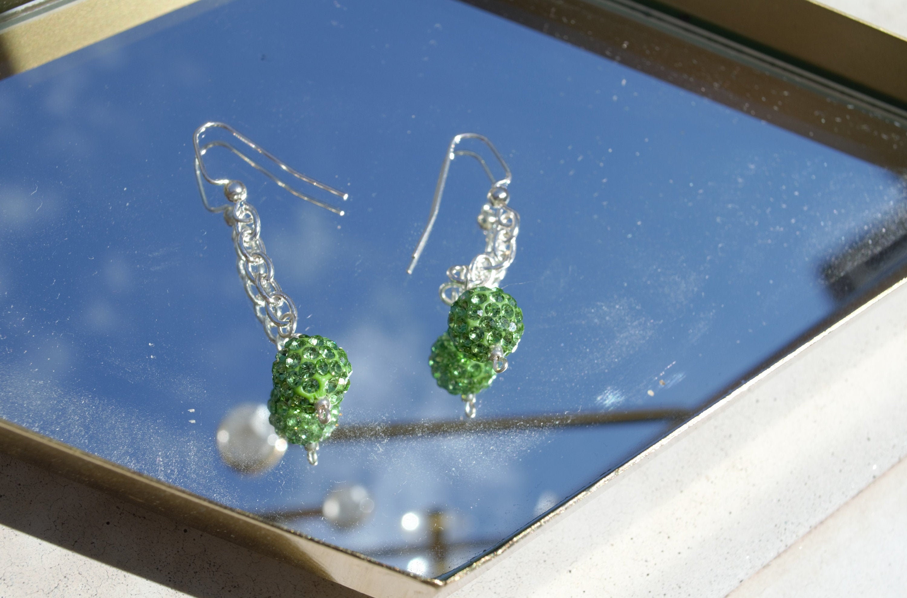 Green ball dangle earrings handmade Etsy