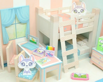 Printable DIY Paper Dollhouse Craft Kit, Digital Download, Husky Puppy  Bedroom, Miniature, Paper Furniture Accessories, Doll House