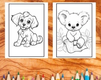 Animal Coloring Pages for Kids, 15 Adorable Designs (Digital Download)